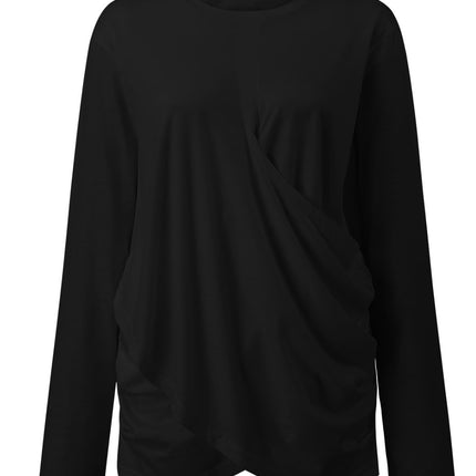 Ruched Round Neck Long Sleeve T-Shirt