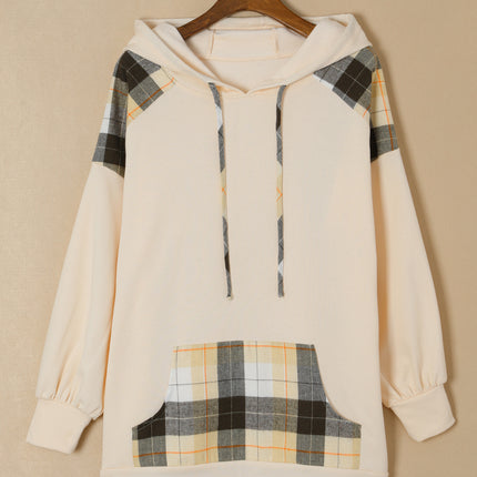 Drawstring Plaid Long Sleeve Hoodie