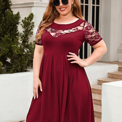 Plus Size Ruched Round Neck Short Sleeve Dress