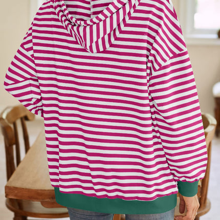Lovelet Drawstring Striped Long Sleeve Hoodie - Vickie Lynn's