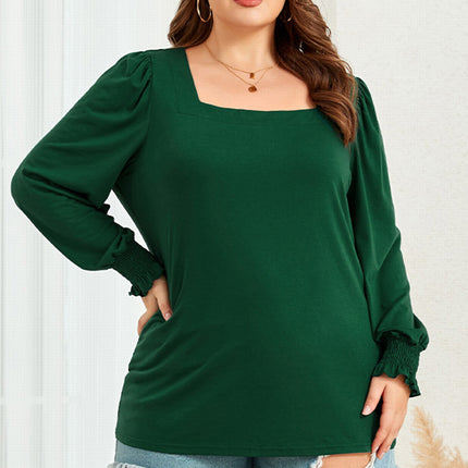 Plus Size Square Neck Lantern Sleeve T-Shirt