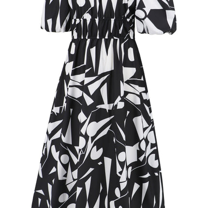 Printed Off-Shoulder Balloon Sleeve Dress