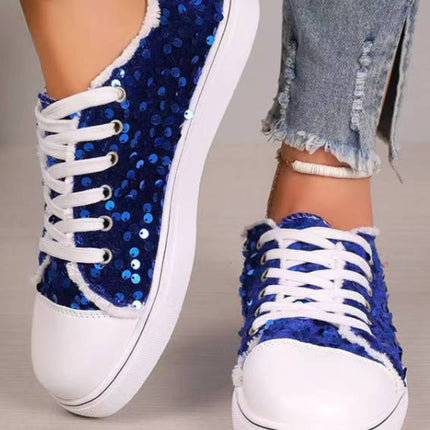 Sequin Round Toe Flat Sneakers