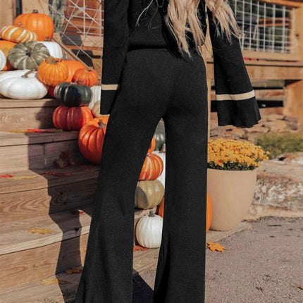 Perfee V-Neck Long Sleeve Top and Pants Set