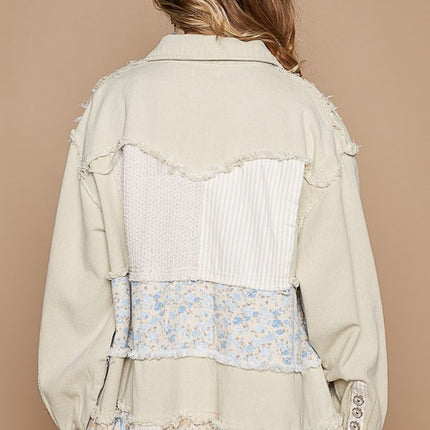 POL Raw Hem Patchwork Dropped Shoulder Jacket