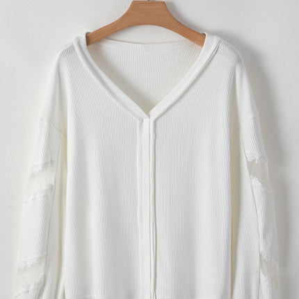 Lace Detail Drop Sleeve Ribbed Top