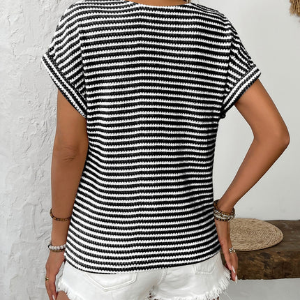 Striped V-Neck Short Sleeve T-Shirt