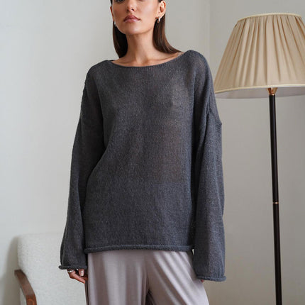 Round Neck Long Sleeve Knit Cover Up