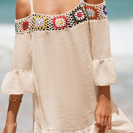 Crochet Cold Shoulder Three-Quarter Sleeve Cover Up