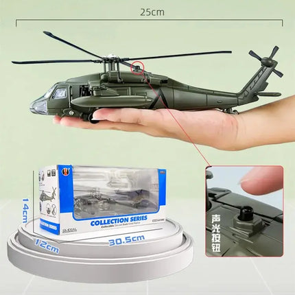 NEW America Black UH-60 Hawk Utility Helicopter Alloy Airplane Model Simulation Metal Flying Model Toy Sound and Light Kids Gift