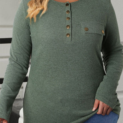 Plus Size Half Snap Long Sleeve T-Shirt