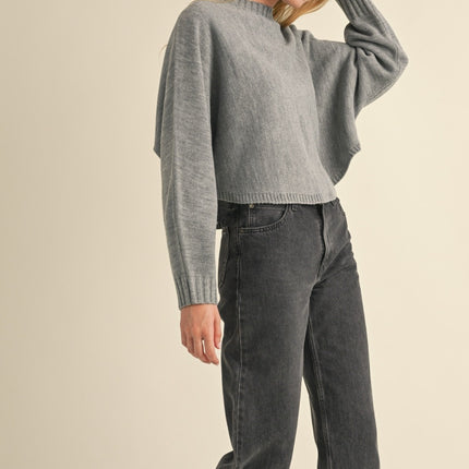 Mable Round Neck Dolman Sleeve Cropped Sweater