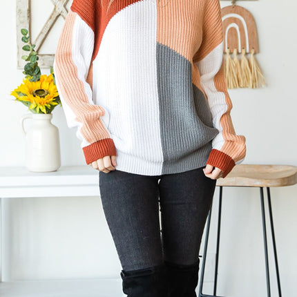 Color Block Drop Shoulder Long Sleeve Sweater