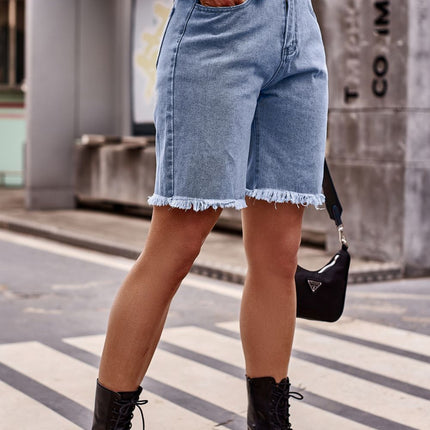 Raw Hem Denim Shorts with Pockets