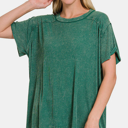 Zenana Washed Ribbed Short Sleeve Top