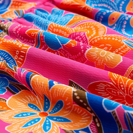 Peplum Printed Notched Short Sleeve Blouse