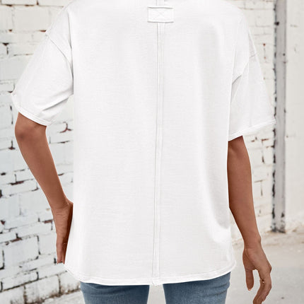 Lovelet Exposed Seam Round Neck Half Sleeve T-Shirt