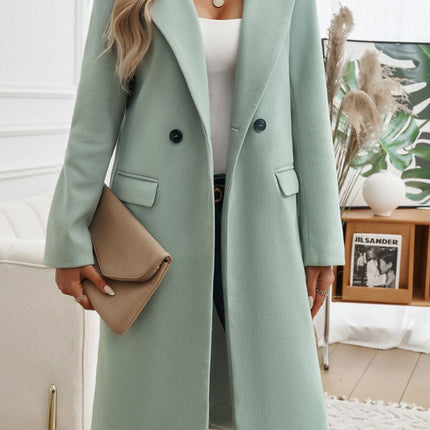 Pocketed Collared Neck Long Sleeve Coat