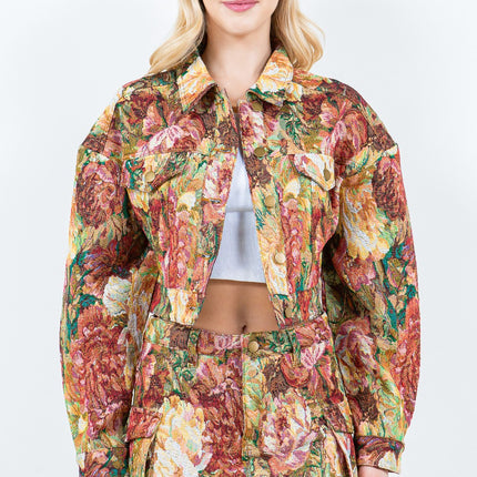 American Bazi Jacquard Cargo Cropped Jacket