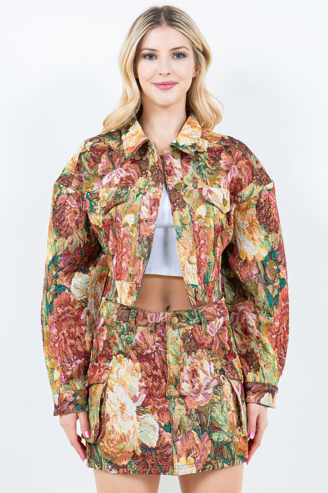 American Bazi Jacquard Cargo Cropped Jacket