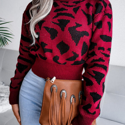 Leopard Round Neck Dropped Shoulder Sweater