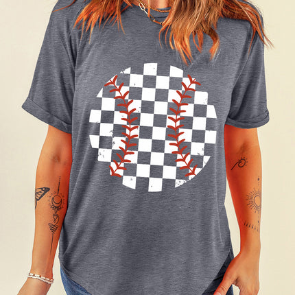 Checkered Graphic Round Neck Short Sleeve T-Shirt