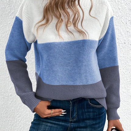 Color Block Boat Neck Sweater