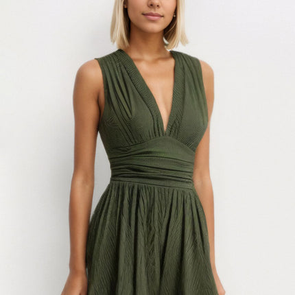 Ruched Plunge Sleeveless Romper