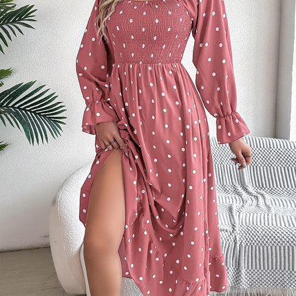 Polka Dot Flounce Sleeve Midi Dress