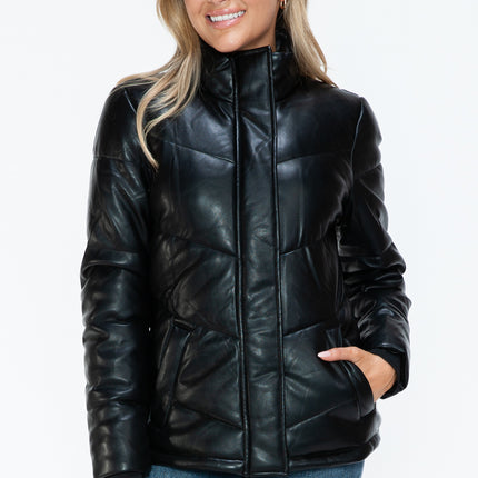 Snobbish Pocketed Zip Up Turtleneck Puffer Jacket