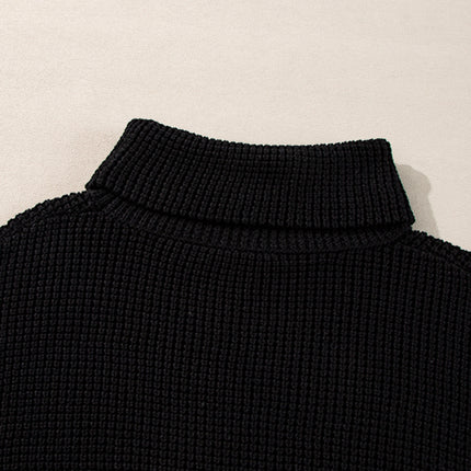 Striped & Checkered Turtleneck Dropped Shoulder Sweater