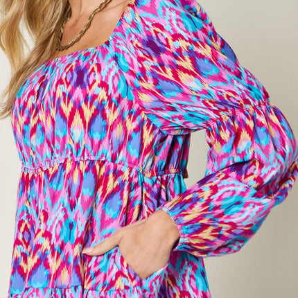 Double Take Full Size Printed Long Sleeve Dress