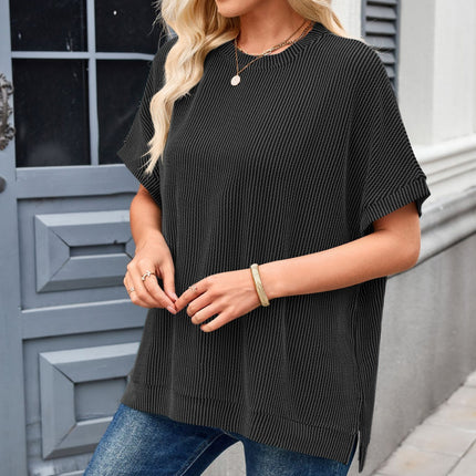 Lovelet Texture Round Neck Short Sleeve T-Shirt