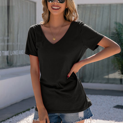 Lace Detail V-Neck Short Sleeve T-Shirt