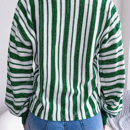 Striped Lace-Up Long Sleeve Sweater