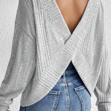 Crossover Backless Long Sleeve Knit Top