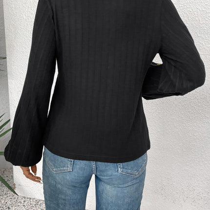 Embroidered Round Neck Long Sleeve Blouse