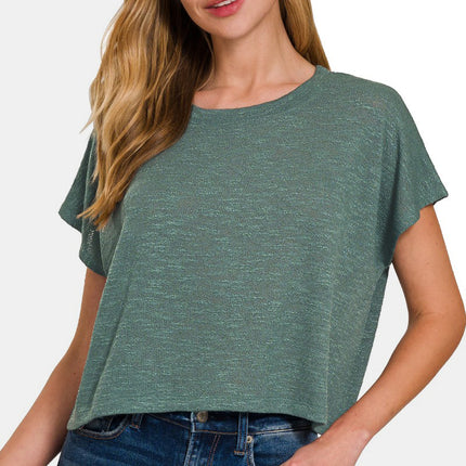 Zenana Round Neck Short Sleeve Crop T-Shirt