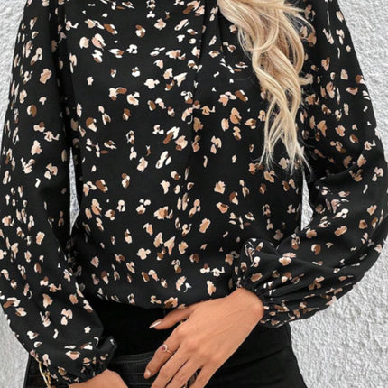 Printed Mock Neck Balloon Sleeve Blouse