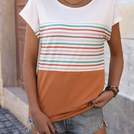 Striped Round Neck Short Sleeve T-Shirt