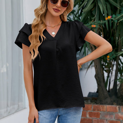 V-Neck Flounce Sleeve Blouse