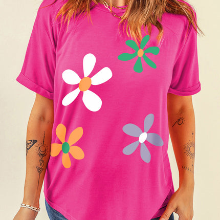 Flower Round Neck Short Sleeve T-Shirt