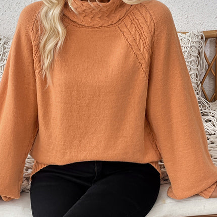 Cable-Knit Turtleneck Long Sleeve Sweater