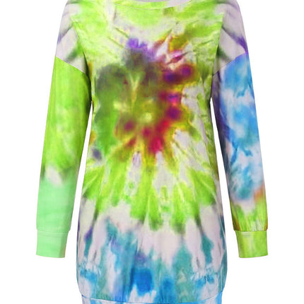 Full Size Tie-Dye Round Neck Long Sleeve Dress