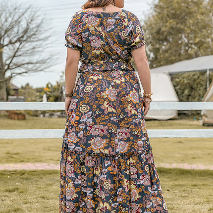 Plus Size Tie Neck Short Sleeve Top and Skirt Set