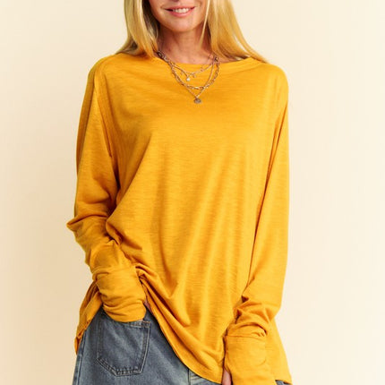 Davi & Dani Solid Color Boat Neck Long Sleeve T-Shirt