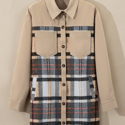 Pocketed Plaid Long Sleeve Mini Shirt Dress