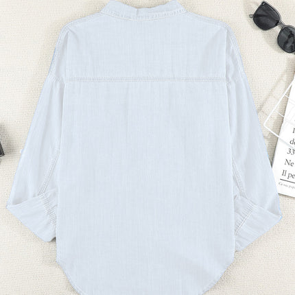 Pocketed Button Up Long Sleeve Denim Shirt