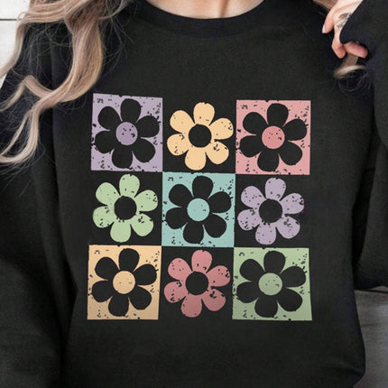 Flower Round Neck Long Sleeve Sweatshirt