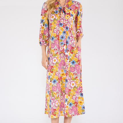 Celeste Full Size Floral Midi Dress with Bow Tied